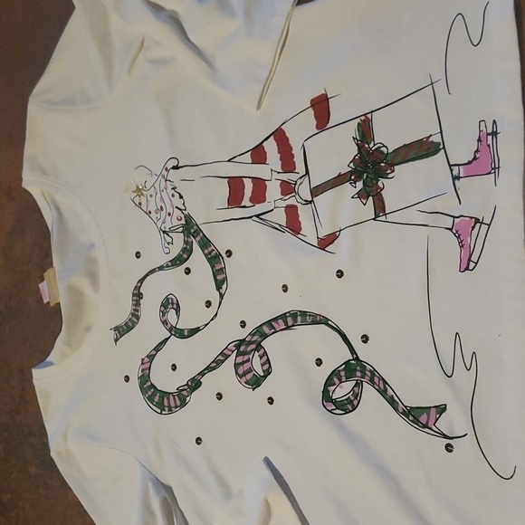 Ruby Rd. Long Sleeve Holiday Skater with Bag Graphic Long Sleeve Sz. L Top Tunic - Picture 2 of 10